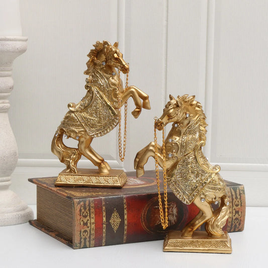 Elegant Resin Horse Statue - Majestic Golden, Perfect for Home & Office Decor, Ideal for Living Room, Entryway, and Cabinet Disp