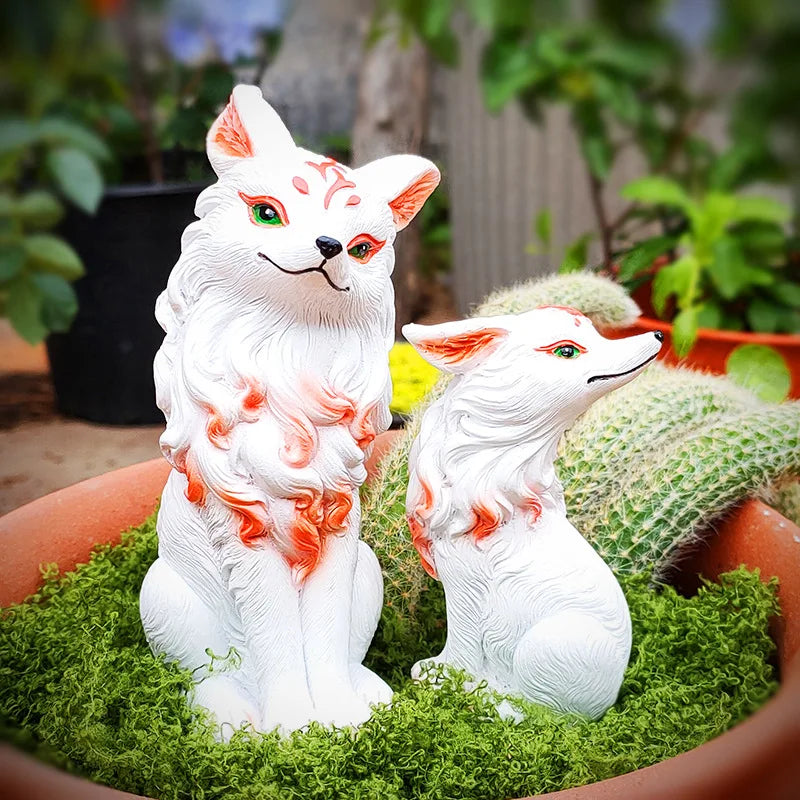 Fox Ornaments Nine-Tailed Fox Decorative Accessories Garden Art Figurine Decoration Resin Animal Sculpture Ornament Room Decor