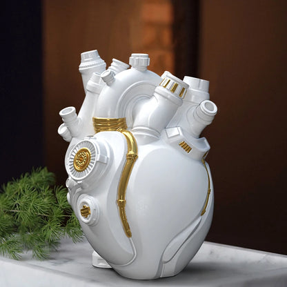 ERMAKOVA Mechanical Heart Vase Home Desktop Decoration Crafts Resin Home Flower Arrangement Decoration Ornaments
