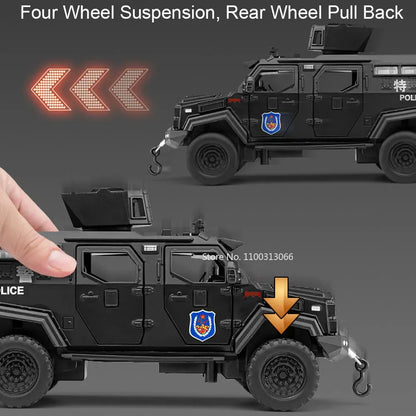 1:32 Sabertooth Models Police Cars Toys 6 Doors Opened Off-road Vehicles Light Sound Miniature Armored Car Boys Collection Gifts