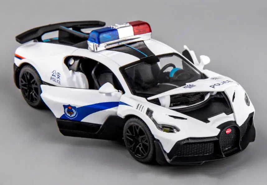 1/32 Bugatti Police Car Alloy Car Toy Metal Diecasts Model Supercar Vehicle with Light and Sound Super Sport Car for Child Gifts