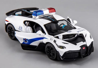 1/32 Bugatti Police Car Alloy Car Toy Metal Diecasts Model Supercar Vehicle with Light and Sound Super Sport Car for Child Gifts
