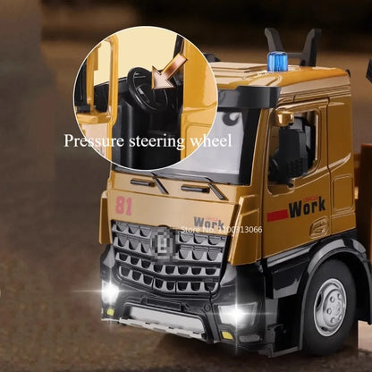 1:18 Metal Diecast Engineering Vehicles Model Toys Rubber Tires with Light＆Sound Large Crane Models for Children Education Toy