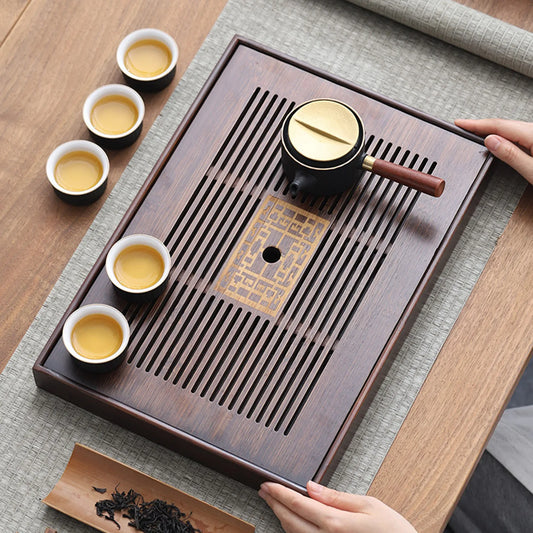 Plateau à thé chinois avec boîte de stockage d'eau, assiette de Type Drainage Simple et Durable, plateau de service à thé pour salon de thé, maison, bureau
