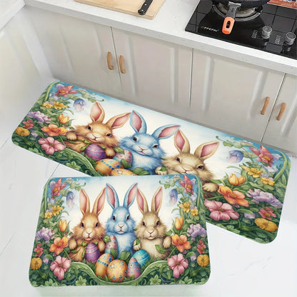 Happy Easter Rabbits Eggs Non-Slip Bathroom Mat Kitchen Bedroom Floormat Front Door Entrance Doormat Balcony Hallway Toilet Rug