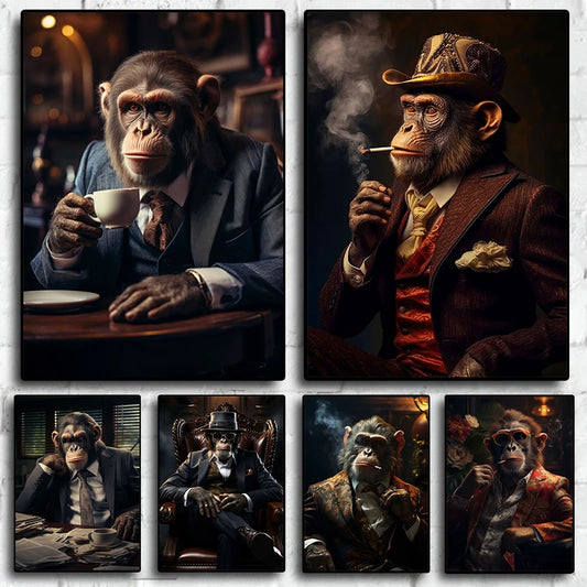 Modern Animals Personified Posters Smoking Monkey HD Pictures Canvas Paintings And Prints For Living Room Home Decor Frameless