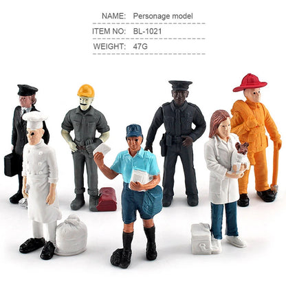 7Pcs/Lots Simulation Figurines Worker Human Action Figure Police Chef Firemen Models Postman Veterinarian Figures Kids Toys Gift