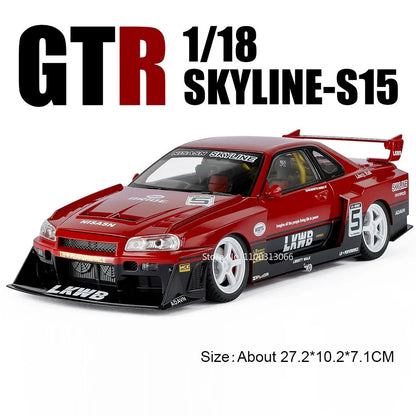 1:18 Alloy Diecast GTR SKYLINE S15 Toys Models Cars 4 Doors Opened Miniature Vehicles with Light Music Car Toddler Kids Gifts