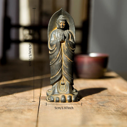 Zen Buddha Ornaments Standing with Hands Folded Tathagata Buddha Sakyamuni Imitation Cast Iron Desktop Ornament Art Figurine