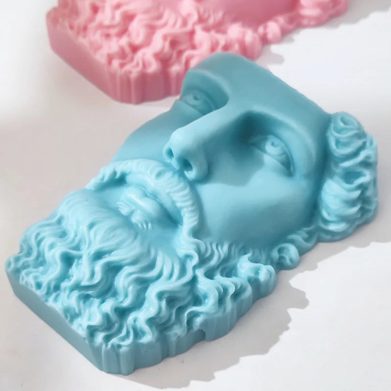 Large Greek Half Head Sculpture Silicone Candle Mold Abstract Art Half Face Beard Man Statue Silicone Mould Tabletop Ornament