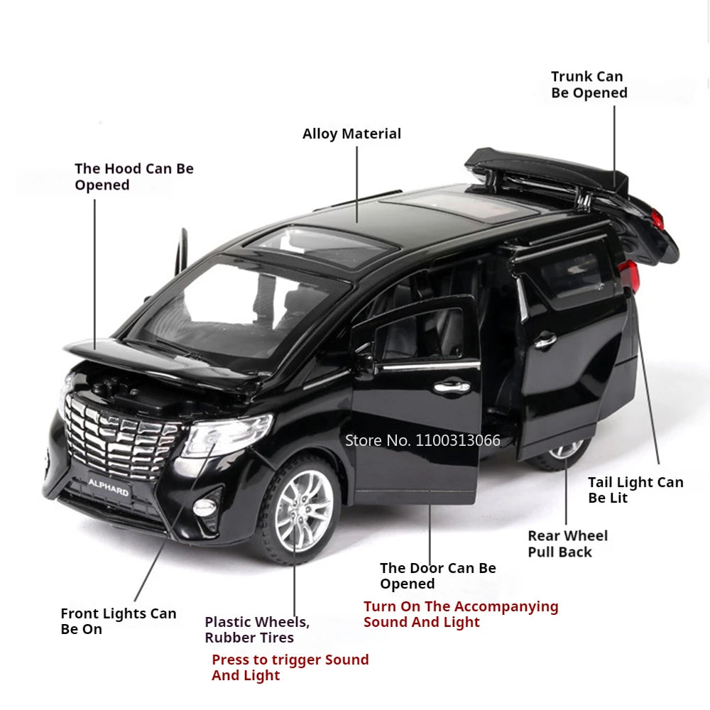 1:32 Scale Alloy Alphard Vellfire Toys Cars Models 6 Doors Opened MPV Toys Wheel Pull Back Vehicles for Boyfriend Festival Gifts