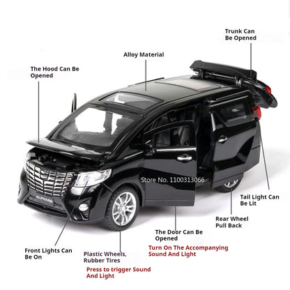 1:32 Scale Alloy Alphard Vellfire Toys Cars Models 6 Doors Opened MPV Toys Wheel Pull Back Vehicles for Boyfriend Festival Gifts