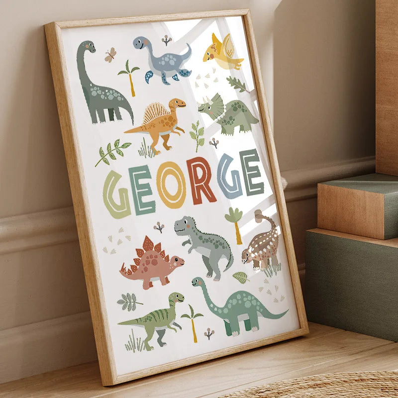 Jurassic Period Dinosaur Custom Baby Name Wall Art Canvas Painting Nordic Dino Posters And Prints Wall Pictures Kids Room Decor