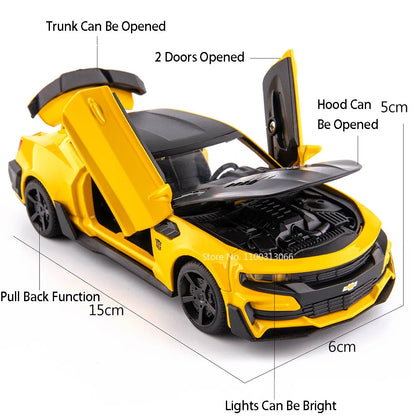 1:32 Camaro Cars Alloy Toys Diecasting Models with Sound Light Vehicles Rubber Tires Police Car for Boys Adult Festival Gifts