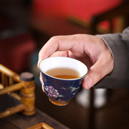 Ceramic Tea Cup with Gold Outline Chinese Kung Fu Master Cup Creative Gift Box Set of 6 Unique  Stylish Tea Drinking Accessories