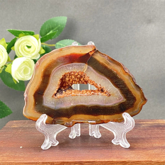 Natural Red Agate Crystal Cavity Stone - Energy Healing Reiki Meditation Beautiful Home Decor Gift for Prayer