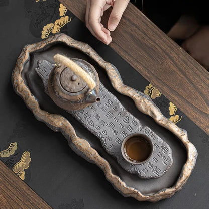 1PC Creativity Tray Heart Sutra Tea Board Chinese Retro Pot Tray Ceramic Pot Bearing Dry Brewing Table Water Storage TypeTeaware