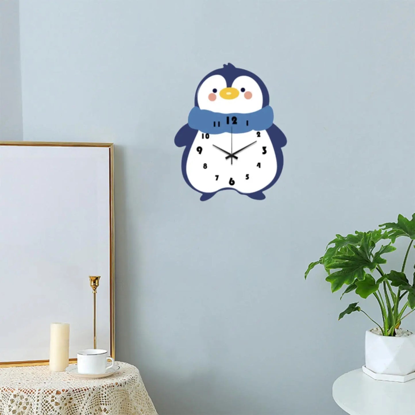 Penguin Wall Clock Hanging Clock Decoration Modern Cafe Home Decor Silent for