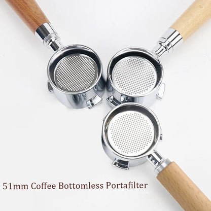 51mm Coffee Bottomless Portafilter with Filter Basket & Wooden Handle Replacement for Delonghi EC680 EC685 Coffee Machine Tool
