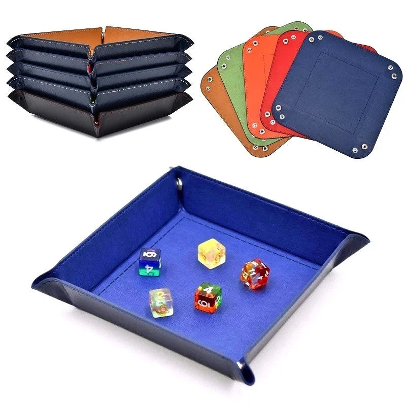 1PC Foldable PU Leather Square Tray Table Games Board Key Wallet Coin Dice Plate Box Desktop Storage Box Trays Decorative