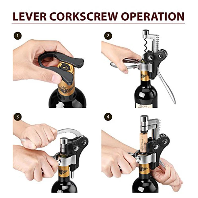 Stainless Steel Wine Opener Tools Se for Professional Bottle Opener with Wood Gift Box Pourer Stopper Foil Cutter Drip Ring Kit