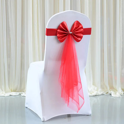 10PCS Satin Organza Chair Bow Sashes Wedding Chair Knots Bow Cover Band For Party Event Hotel Banquet Country Wedding Decoration