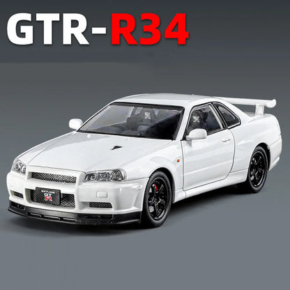 1/24 Scale Nissan Skyline GTRR34 Models Cars Alloy Diecast Toys Rubber Tires Vehicle 4 Doors Opened Toy Car for Kids Best Gifts