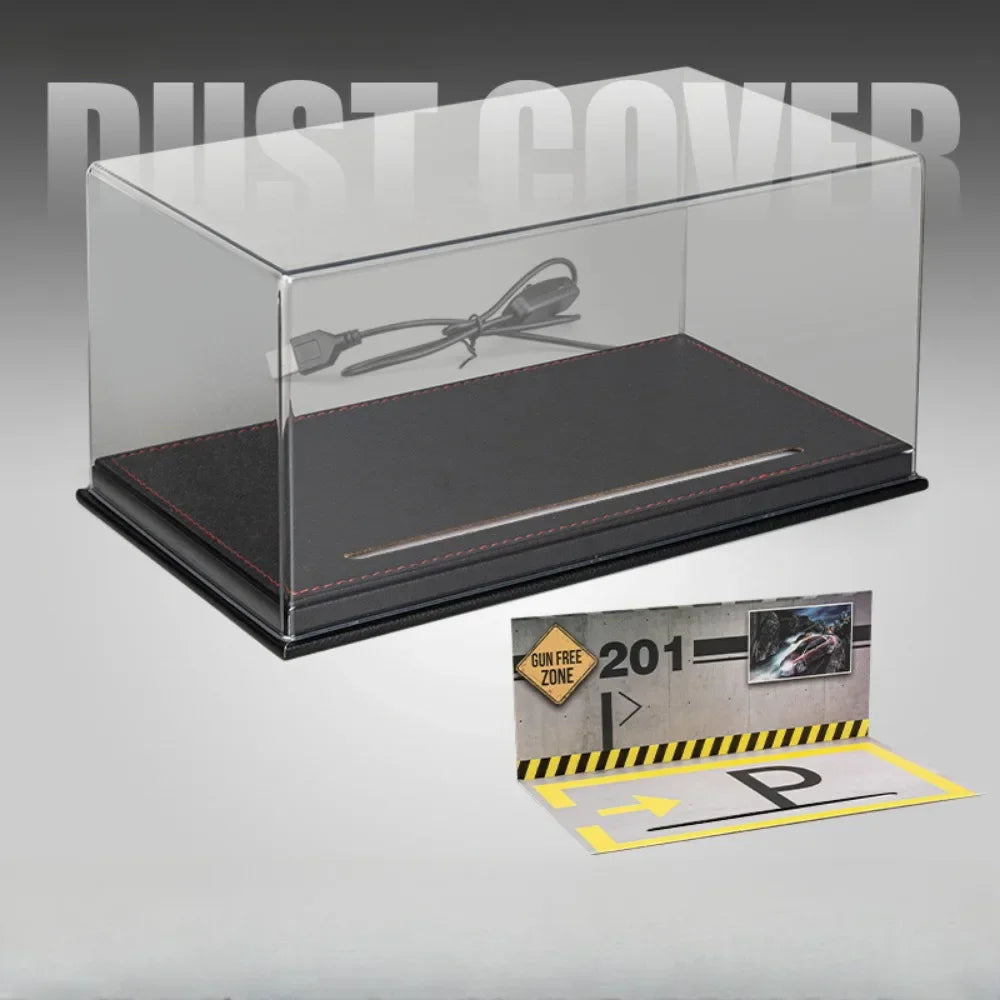 1:24 Parking Lot Scene Car Model Storage Box Toy Garage Acrylic Dustproof Built-In Light Parking Box Collection Gift Decorations