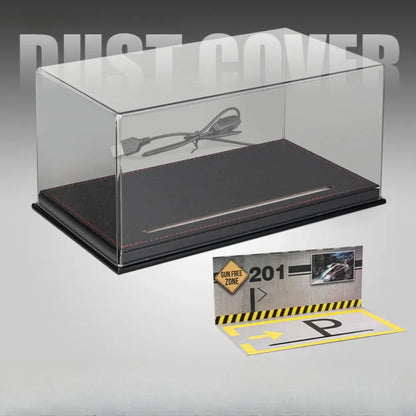 1:24 Parking Lot Scene Car Model Storage Box Toy Garage Acrylic Dustproof Built-In Light Parking Box Collection Gift Decorations