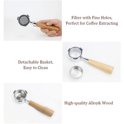 Porte-filtre à café sans fond de 51mm, avec panier filtrant et poignée en bois de remplacement pour Machine à café Delonghi EC680 EC685