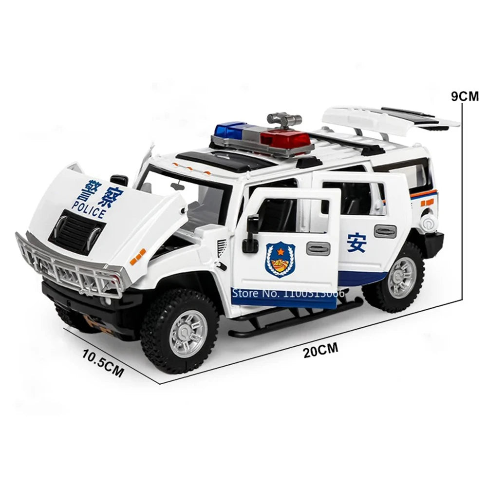 1:24 Scale Alloy QiaoZhiBaDun H2 Police Car Models Toys 6 Doors Opened Vehicles Wheel Pull Back Cars Adult Kids Birthday Gifts