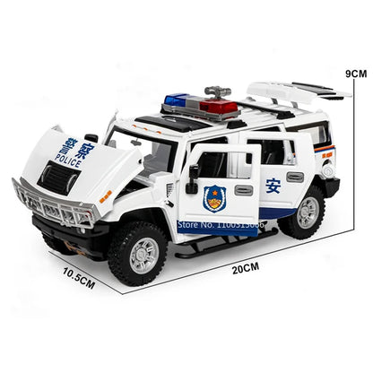 1:24 Scale Alloy QiaoZhiBaDun H2 Police Car Models Toys 6 Doors Opened Vehicles Wheel Pull Back Cars Adult Kids Birthday Gifts