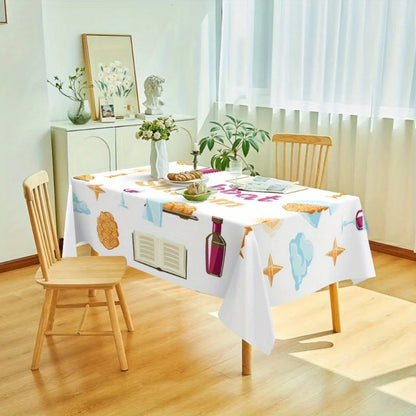 Jewish Shabbat Shalom Waterproof Tablecloth Bread Candles Books Polyester Table Cloth Home Decoration Kitchen Dining Table Decor