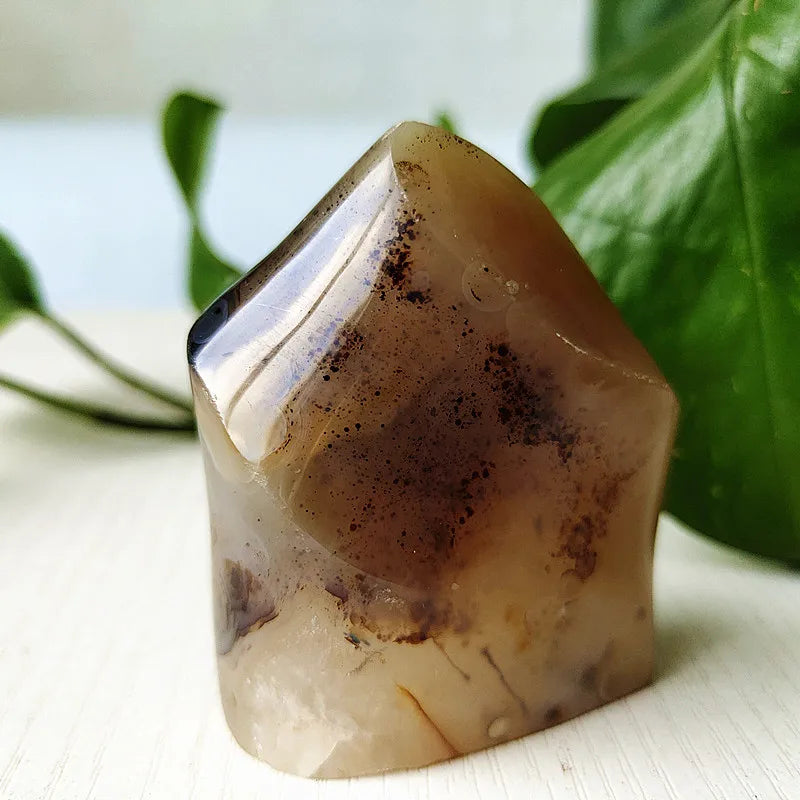 Natural Stone Moss Agate Ice Cream Flame Shaped Witchcraft Spiritual Meditation Energy Stone Home Feng Shui Crystal Ornaments