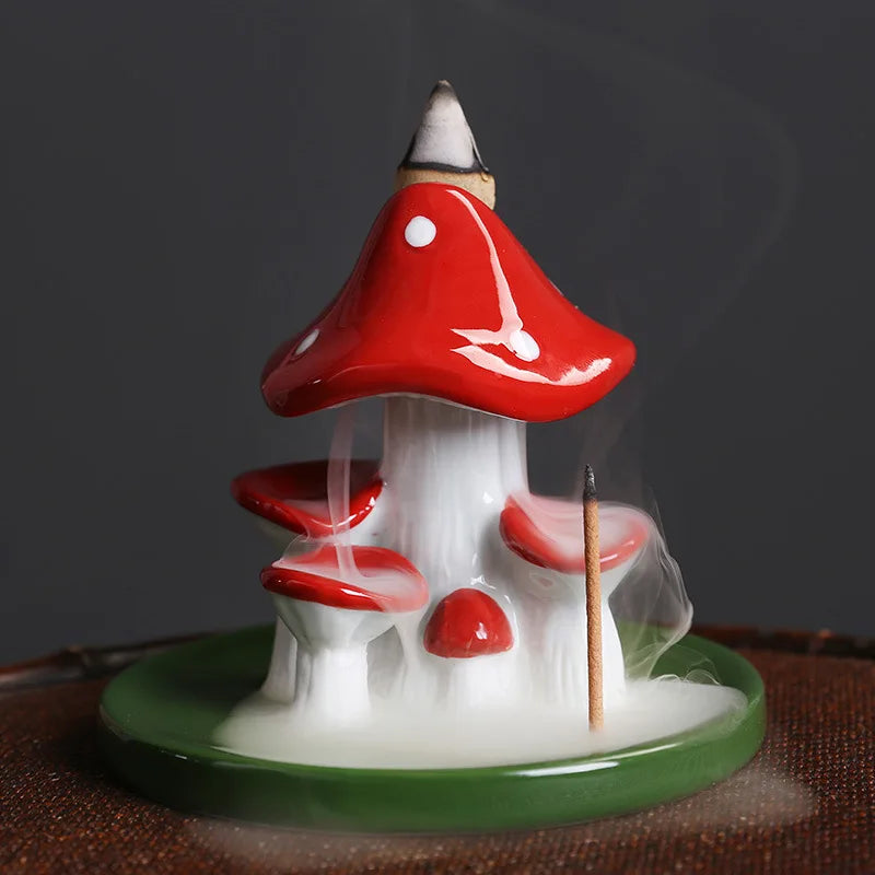 1pc,Handicraft Lovely Mushroom Waterfall Backflow Incense Burner Incense Stick Holder Censer Home Decor (Without Incense）