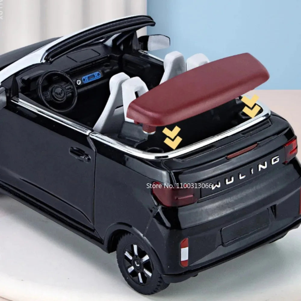 1:24 Scale Alloy WULING HongGuang MINI EV Toy Cars Models 3 Doors Opened Vehicles Toys Light Music Model Kids Collection Gifts