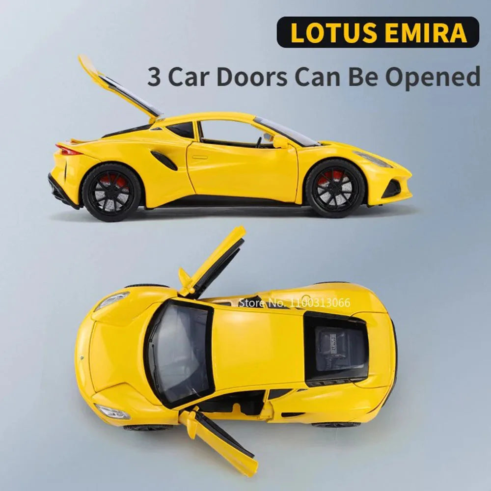 1:24 Alloy Diecasts Lotus EMIRA Camaro Toys Models Cars with Light Sound Sports Car Pull Back Vehicle Models Toy for Child Gifts