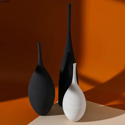 Ceramic Vase Black and White Simple Creative Design Handmade Art Decoration Living Room Model Room Vase Decoration Home Decore
