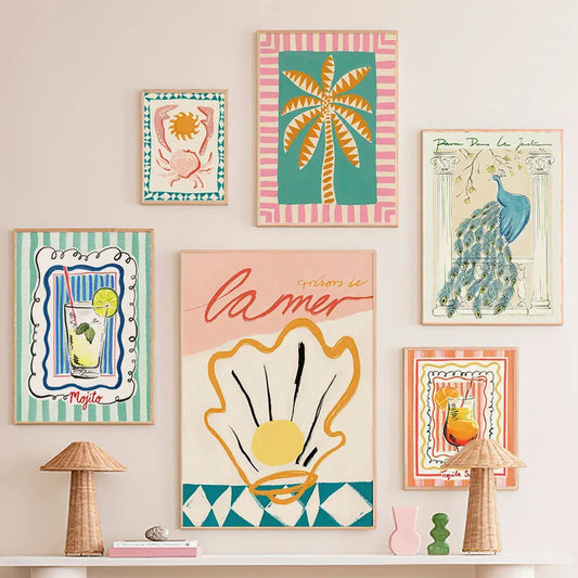 Basketball Peacock Coconut Tree Cocktail Juice Wall Art Canvas Painting Posters And Prints Wall Pictures For Living Room Decor