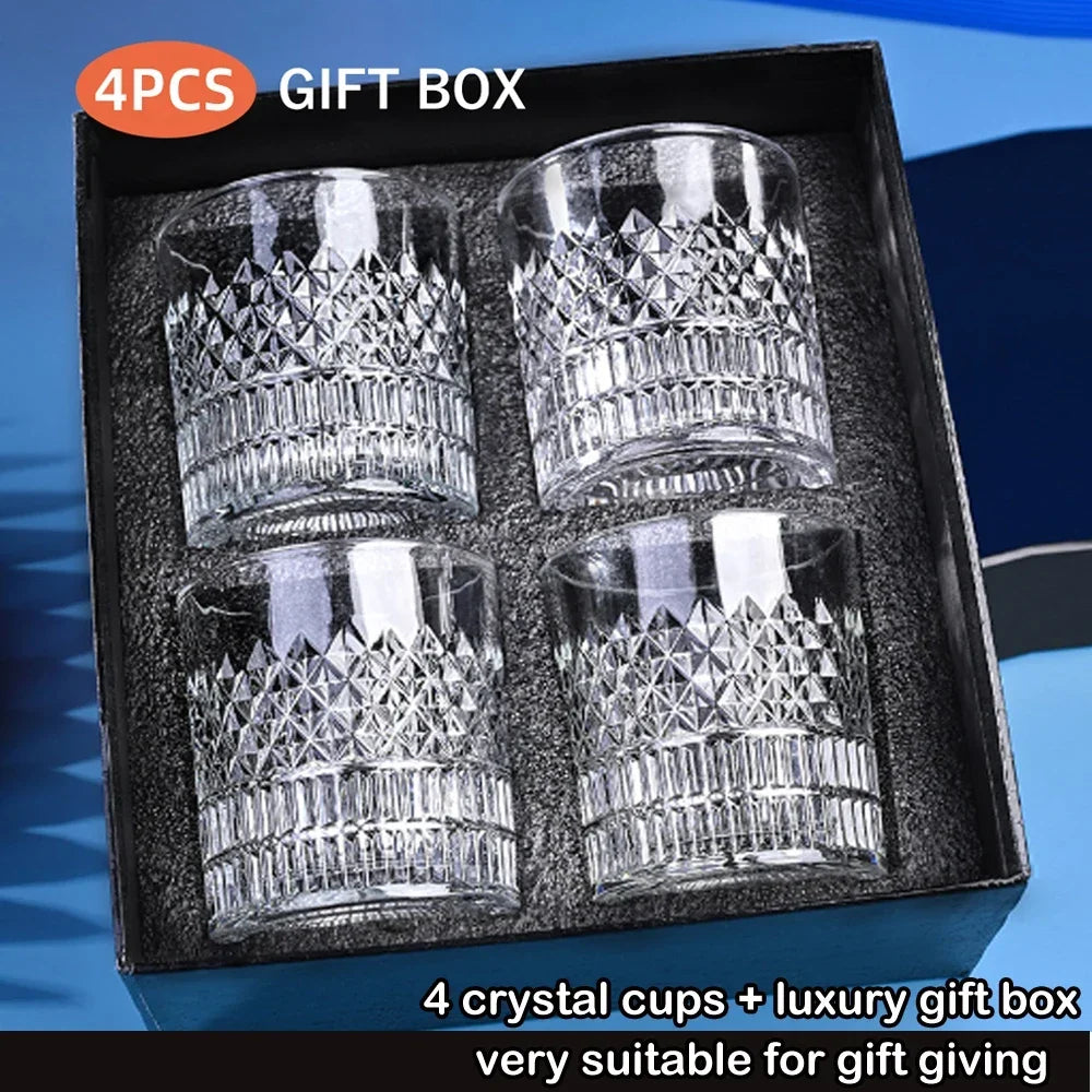 Whiskey Rocks Glass with Luxury Box - Set of 4pcs, 11 Oz Transparent Whiskey Glass for Scotch, Cocktail Drinks, Unique Gifts for