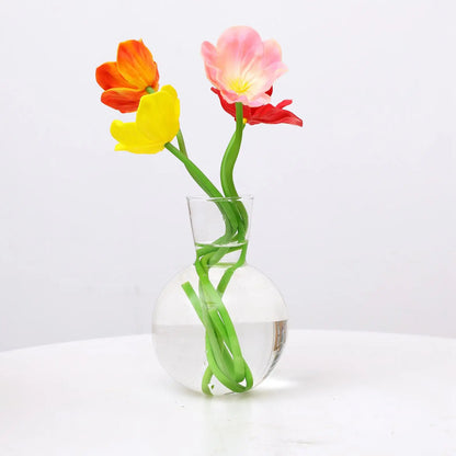Glass Bud Vase Decorative Rustic Round Flower Vase Flask Home Decor Centerpiece