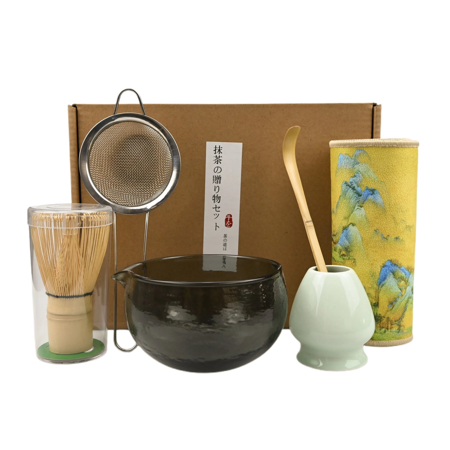 6PCS/Set Japanese-style matcha bowl ,Cloth, Spoon, Strainer, Tea Whisk, Perfect Gift For Ceremony, Traditional Decoration