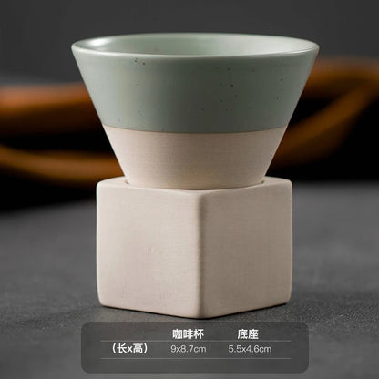1pc Retro Japanese Triangular Cone Shape Pottery Tea Coffee Cup Pull Ceramic Mug Rough Latte Porcelain Cup For Home Office