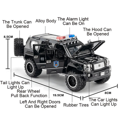 1:24 Scale Alloy QiaoZhiBaDun H2 Police Car Models Toys 6 Doors Opened Vehicles Wheel Pull Back Cars Adult Kids Birthday Gifts