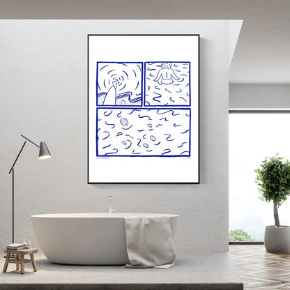 Affiche d'art de cuisine avec image bleue, impression simple, blanc, abstrait, rétro, peinture sur toile, décoration de maison, refuge nordique