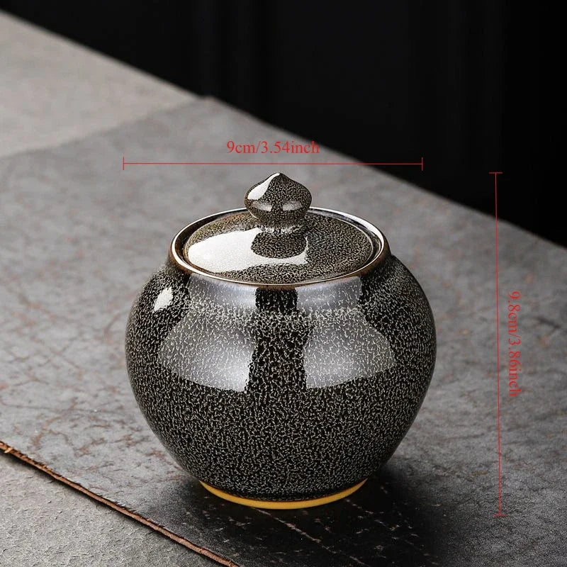 Painted Texture Tea Canister Sealed Ceramic Tea Caddy Storage Jar with Lid Coffee Table Desk Decoration General Jar Candy Can