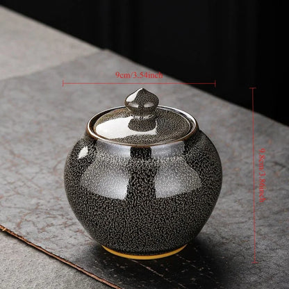 Painted Texture Tea Canister Sealed Ceramic Tea Caddy Storage Jar with Lid Coffee Table Desk Decoration General Jar Candy Can