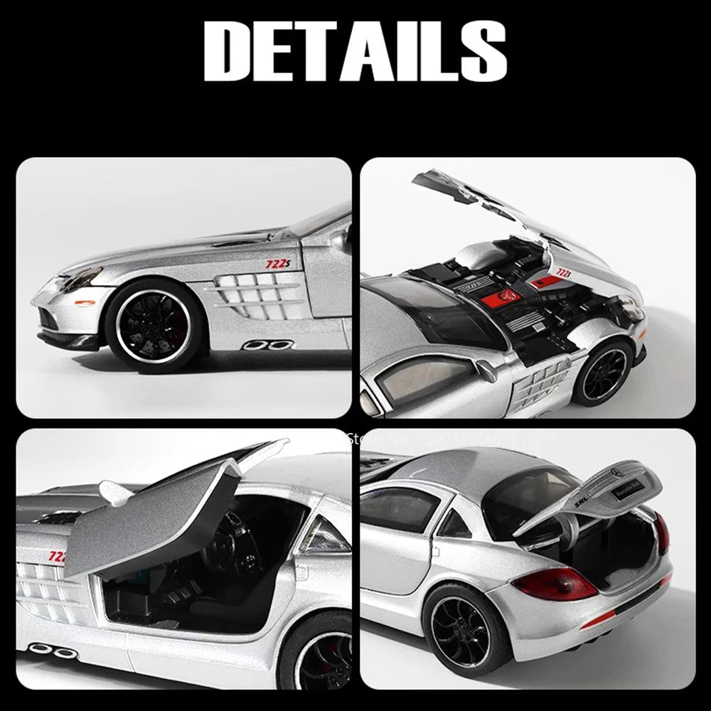 1:32 SLR 772S SLS Toys Model Sports Cars Alloy Diecast with Light Sound Vehicle Wheel Pull Back Miniature Car Boys Perfect Gifts