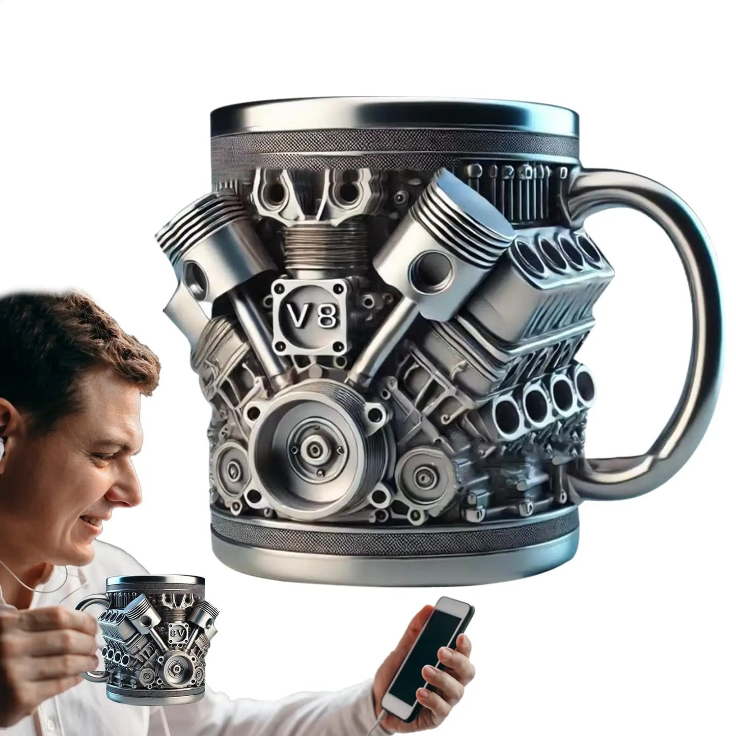 304 Stainless Steel Insert Resin Beer Danegeld Tankard Coffee Beer Mugs Cup Water Mug Coffee Cup V8 Engines Stainless Steel Cup