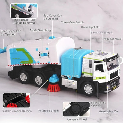 1:50 Sweeper Alloy Cars Toys Diecast Model Doors Opened Garbage Sanitation Truck Light Music Miniature Vehicle Child Adult Gifts